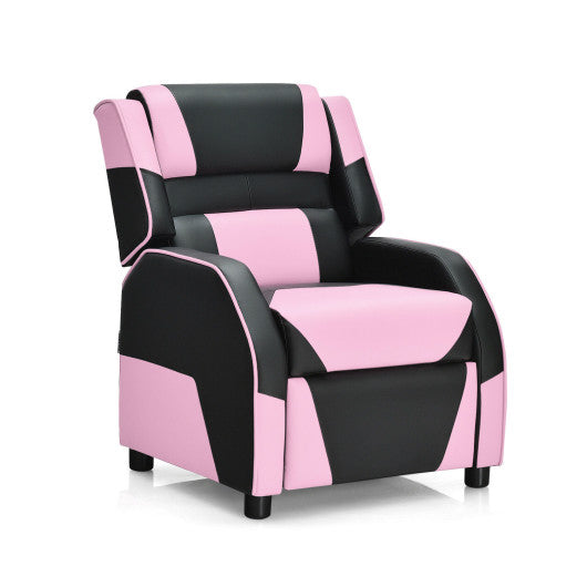 Kids Youth PU Leather Gaming Sofa Recliner with Headrest and Footrest-Pink