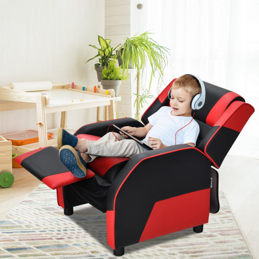 Kids Youth PU Leather Gaming Sofa Recliner with Headrest and Footrest-Red