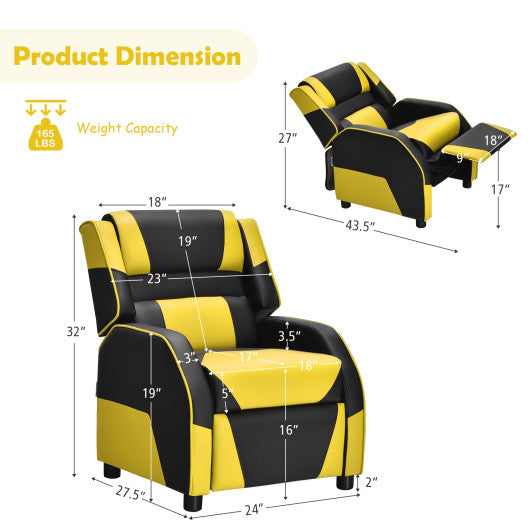 Kids Youth PU Leather Gaming Sofa Recliner with Headrest and Footrest-Yellow