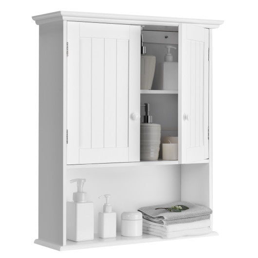 2-Door Wall Mount Bathroom Storage Cabinet with Open Shelf-White