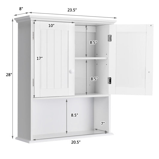 2-Door Wall Mount Bathroom Storage Cabinet with Open Shelf-White