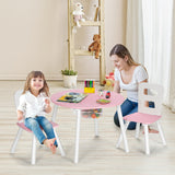 Wood Activity Kids Table and Chair Set with Center Mesh Storage for Snack Time and Homework-Pink