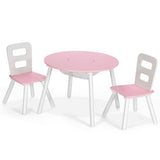 Wood Activity Kids Table and Chair Set with Center Mesh Storage for Snack Time and Homework-Pink