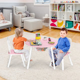 Wood Activity Kids Table and Chair Set with Center Mesh Storage for Snack Time and Homework-Pink