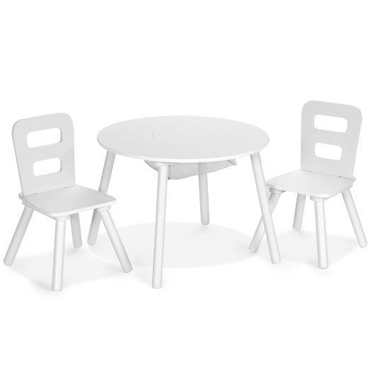 Wood Activity Kids Table and Chair Set with Center Mesh Storage for Snack Time and Homework-White