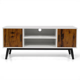 Mid-Century Wood TV Stand for 55 Inch with 2 Cabinets and Open Shelves