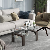 Rectangular Tempered Glass Coffee Table with Shelf-Brown