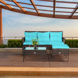 3 Pieces Patio Furniture Sectional Set with 5 Cozy Seat and Back Cushions-Turquoise