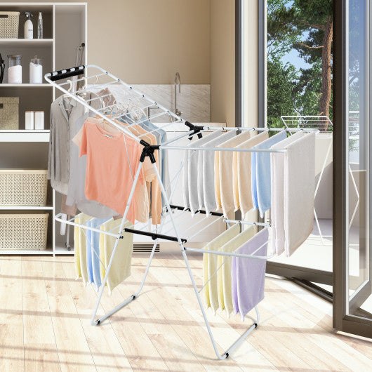 2-Level Foldable Clothes Drying Rack with Adjustable Gullwing