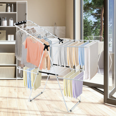 2-Level Foldable Clothes Drying Rack with Adjustable Gullwing