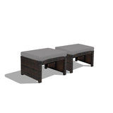 2 Pieces Patio Rattan Ottomans with Soft Cushion for Patio and Garden-Gray