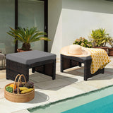 2 Pieces Patio Rattan Ottomans with Soft Cushion for Patio and Garden-Gray