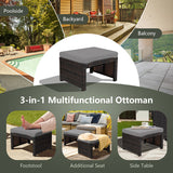 2 Pieces Patio Rattan Ottomans with Soft Cushion for Patio and Garden-Gray