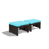 2 Pieces Patio Rattan Ottomans with Soft Cushion for Patio and Garden-Turquoise