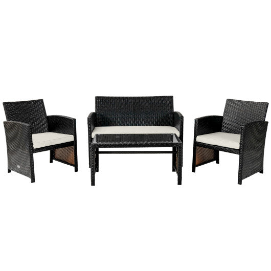 4Pcs Patio Rattan Cushioned Furniture Set-White