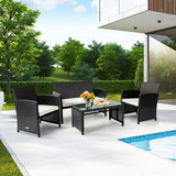 4Pcs Patio Rattan Cushioned Furniture Set-White