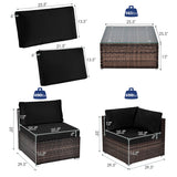 6 Pieces Patio Rattan Furniture Set with Cushions and Glass Coffee Table-Black