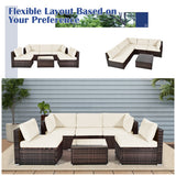 6 Pieces Patio Rattan Furniture Set with Cushions and Glass Coffee Table-White