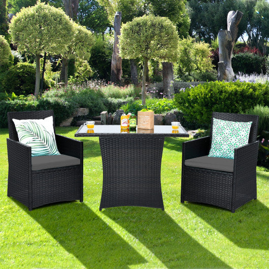 3 Pieces Patio Rattan Furniture Set with Cushion and Sofa Armrest-Gray