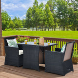 3 Pieces Patio Rattan Furniture Set with Cushion and Sofa Armrest-White