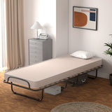 Portable Folding Bed with Memory Foam Mattress and Sturdy Metal Frame Made in Italy-Beige