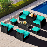 8 Pieces Patio Rattan Storage Table Furniture Set-Turquoise