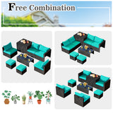 8 Pieces Patio Rattan Storage Table Furniture Set-Turquoise