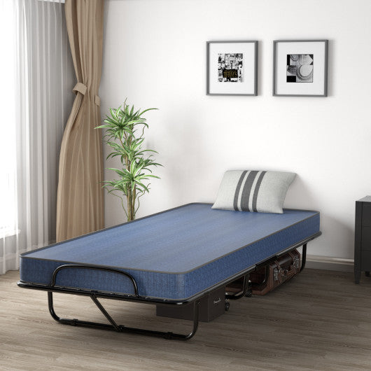Rollaway Guest Bed with Sturdy Steel Frame and Memory Foam Mattress Made in Italy-Navy