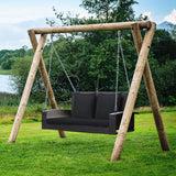 2-Person Patio Rattan Porch Swing with Cushions-Black