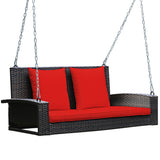 2-Person Patio Rattan Porch Swing with Cushions-Red