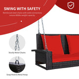 2-Person Patio Rattan Porch Swing with Cushions-Red