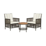 3 Pieces Patio Rattan Furniture Set with Cushioned Sofas and Wood Table Top-White