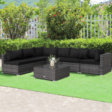 7 Pieces Patio Rattan Furniture Set with Sectional Sofa Cushioned-Black