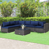 7 Pieces Patio Rattan Furniture Set Sectional Sofa Garden Cushion-Navy