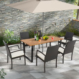 6-Person Acacia Wood Outdoor Dining Table with 2 Inch Umbrella Hole