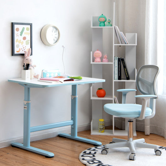 32 x 24 Inches Height Adjustable Desk with Hand Crank Adjusting for Kids-Blue