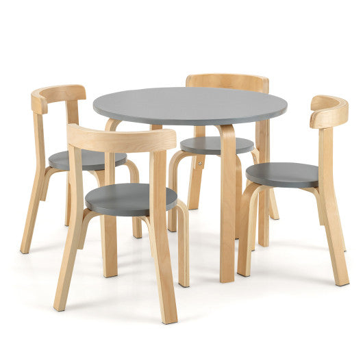 5-Piece Kids Wooden Curved Back Activity Table and Chair Set with Toy Bricks Grey