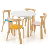 5-Piece Kids Wooden Curved Back Activity Table and Chair Set withToy Bricks