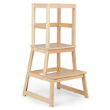 2-in-1 Multifunctional Toddler Step Stool with Safety Rail-Natural
