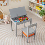 Wood Activity Kids Table and Chair Set with Storage Space-Gray