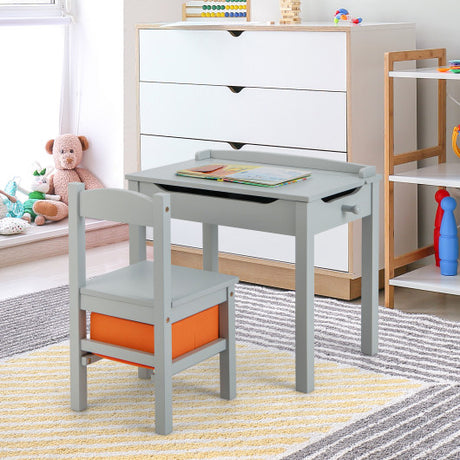 Wood Activity Kids Table and Chair Set with Storage Space-Gray