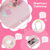2-in-1 Children Vanity Table Stool Set with Mirror-Pink