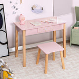 2-in-1 Children Vanity Table Stool Set with Mirror-Pink