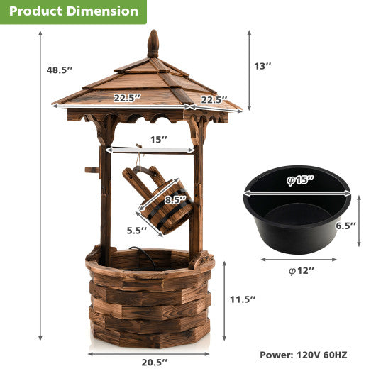 Patio Wooden Water Fountain with Electric Pump-Brown