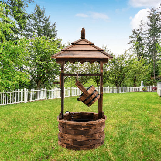 Patio Wooden Water Fountain with Electric Pump-Brown