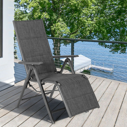 Aluminum Frame Adjustable Outdoor Foldable Reclining Padded Chair-Gray