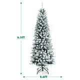 Snow-Flocked Hinged Artificial Christmas Pencil Tree with Mixed Tips-6.5 ft