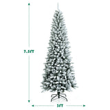 Snow-Flocked Hinged Artificial Christmas Pencil Tree with Mixed Tips-7.5 ft