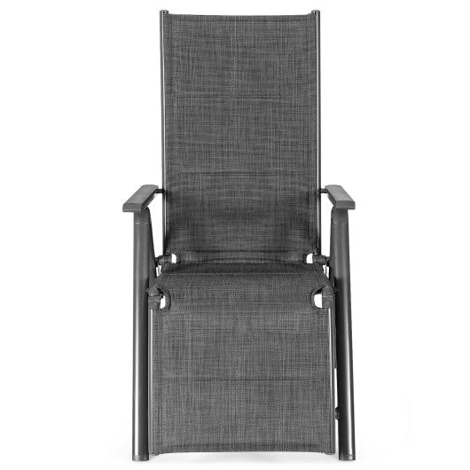 Aluminum Frame Adjustable Outdoor Foldable Reclining Padded Chair-Gray