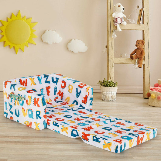 2-in-1 Convertible Kids Sofa with Velvet Fabric-Multicolor